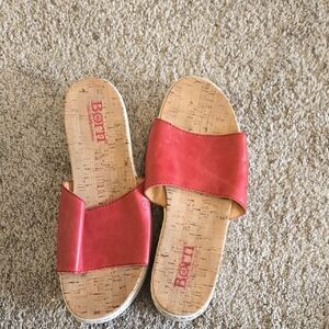 Born Red Leather Cork-Style Slide Sandals